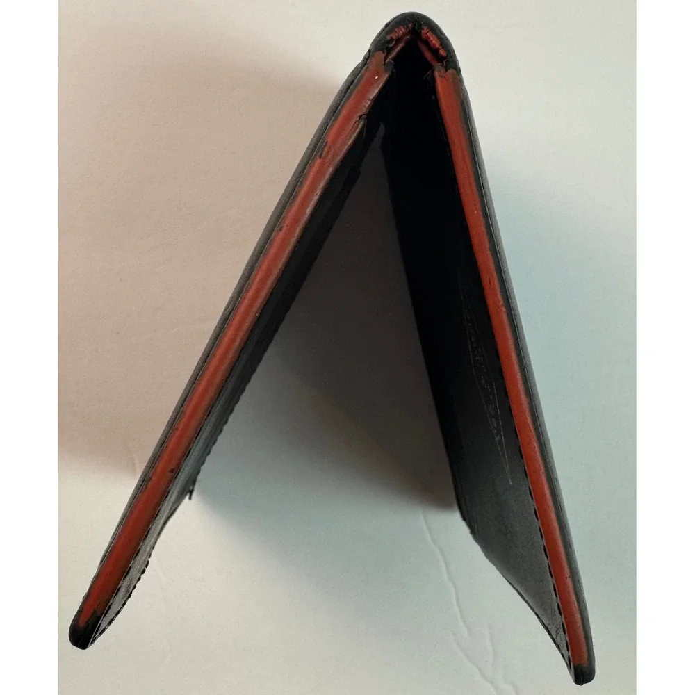 Rag & Bone Mens Black Leather Bifold Wallet with Red Contrast Edge